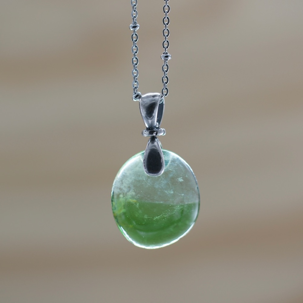 Wine Gin Glass Pendant Necklace Blue Green Handmade Artisan Crafted Unique Gift